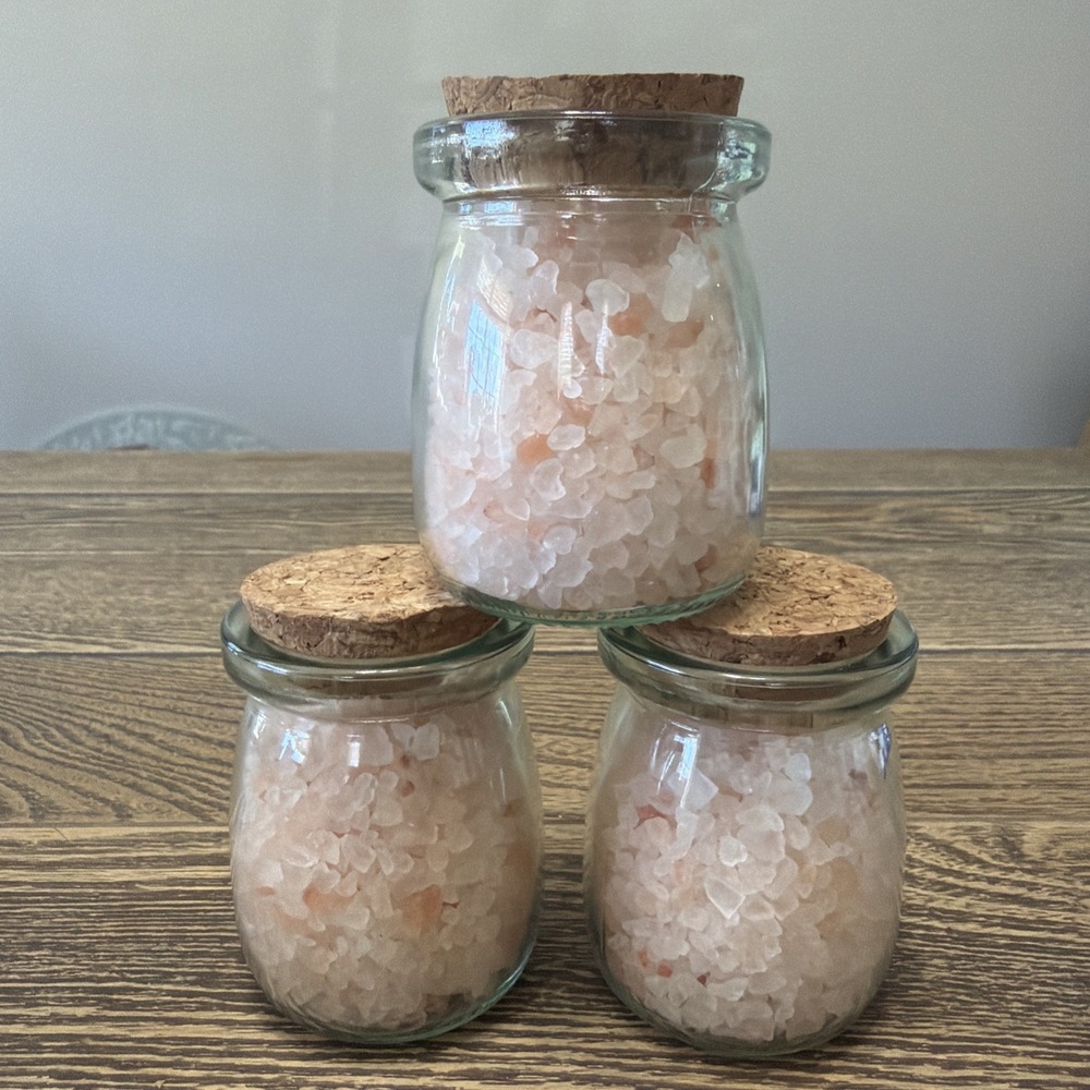 3 Himalayan Pink Bath Salts Set With Glass Bottle & Cork Lid Gift Set Small